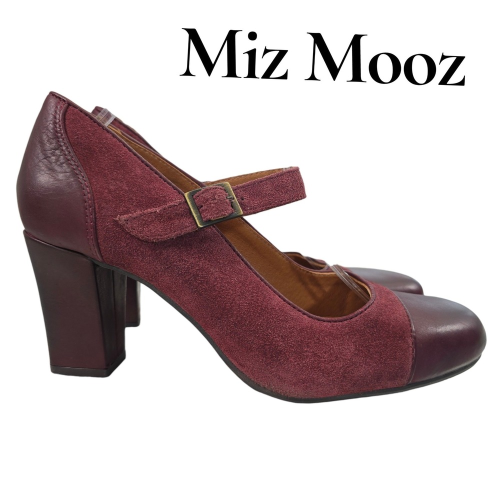 Miz Mooz Hila Burgundy Suede Leather Mary Jane Block Heel Pumps EU 40 Portugal